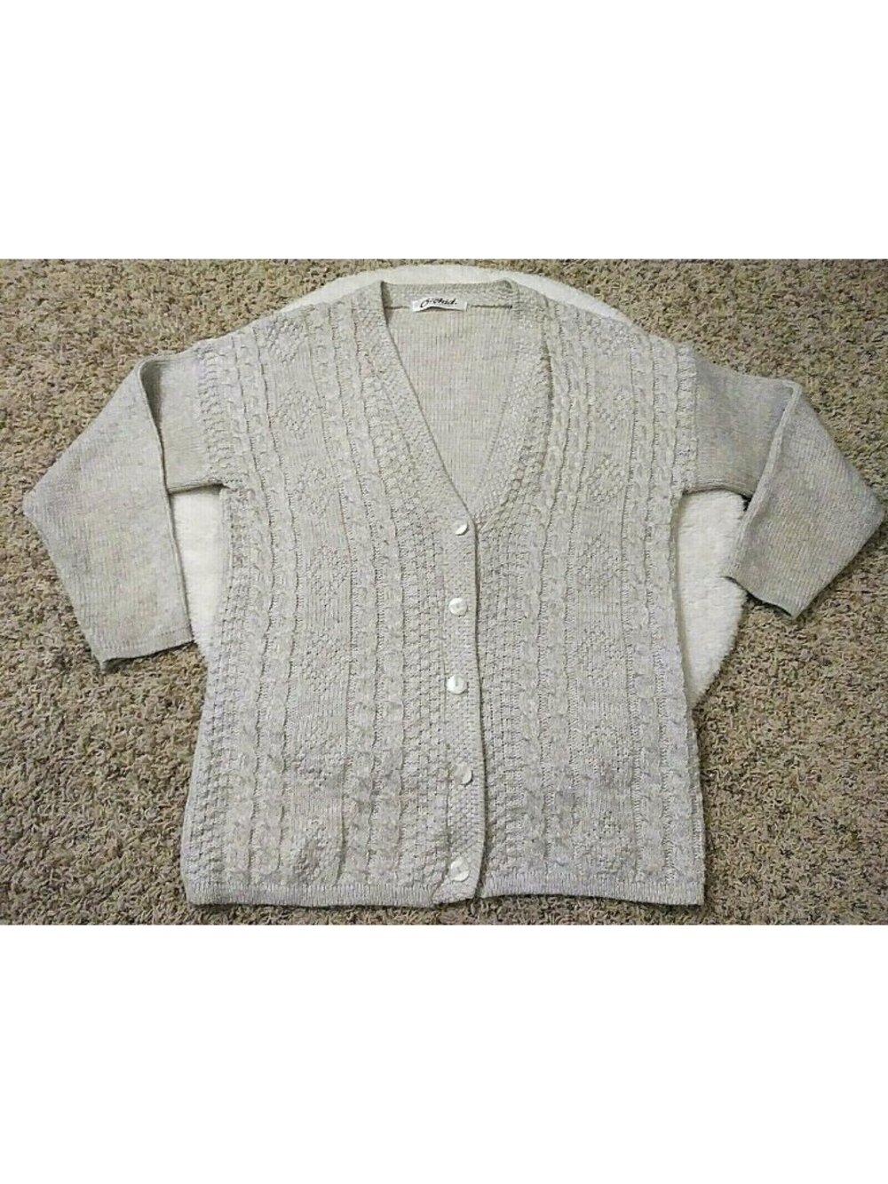 Rare Orchid Womens Light Grey Cardigan Sweater Tight Knit Casual Comfort XL
